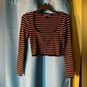 Victoria’s Secret Black & Pink Crop Long Sleeve Top